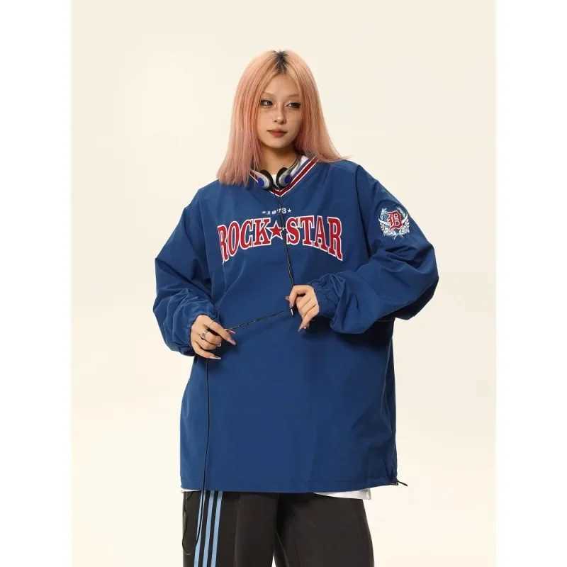 Wild American Retro Oversized Hoodie Unisex Streetwear V-Neck Pullover Trendy Brand Autumn Winter Womens Fashion Clothing J251136