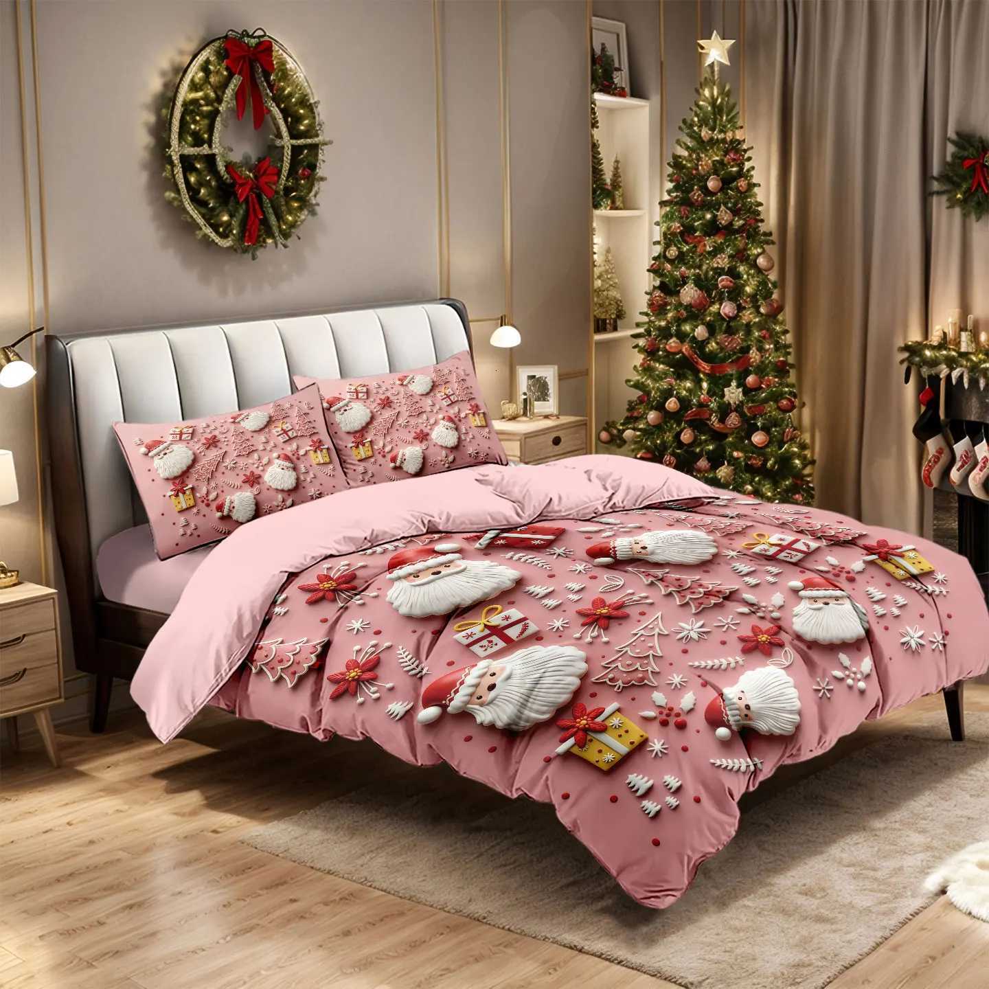 Christmas 3pcs Merry Christmas Imitation Relief Print Ccoreless Quilt Set Multi Size Bedrooms Bedding Decoration Soft Machine Washable Y251126