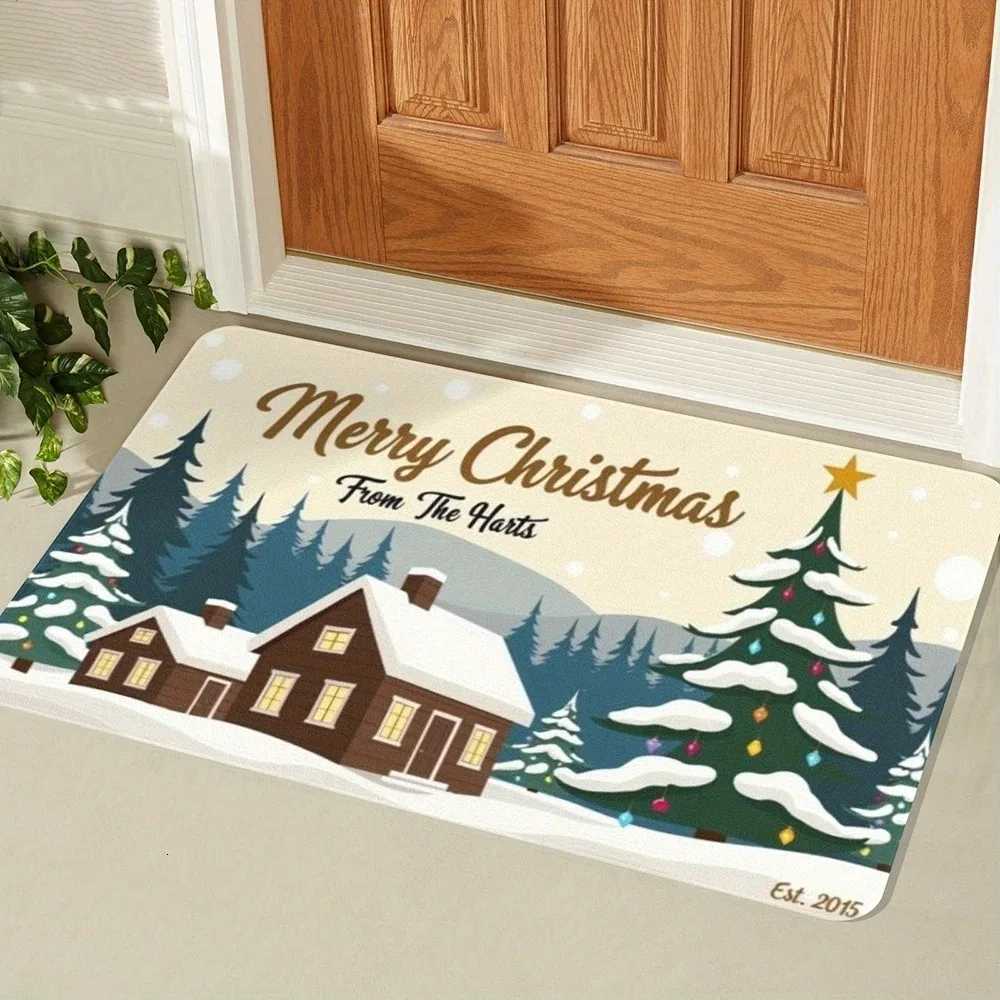 Pink Christmas Tree Happy Non-slip Doormat Indoor and Outdoor Front and Back Door Welcome Mat Winter DoormatM251126