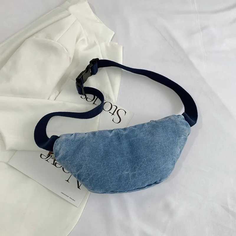 Fashion Solid Colour Denim Fabric Fanny Packs For Women 2025 Trendy Waist Bag Female Waist Pack Ladies Crossbody Chest BagT251126