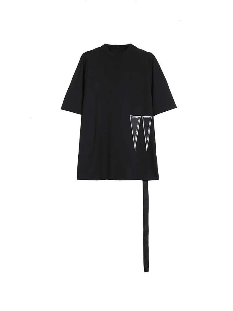 Dark RO Cotton Tees Tshirt Men's Inverted Triangle Slogan Sticker Short Sleeved Ribbon Casual Loose T-Shirt Tops Rick Style