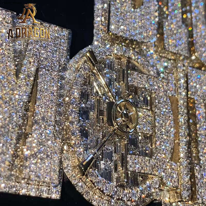 Iced VVS Moissanite Long Stick Coin Design Hip Hop Pendant Men's Cuban Chain