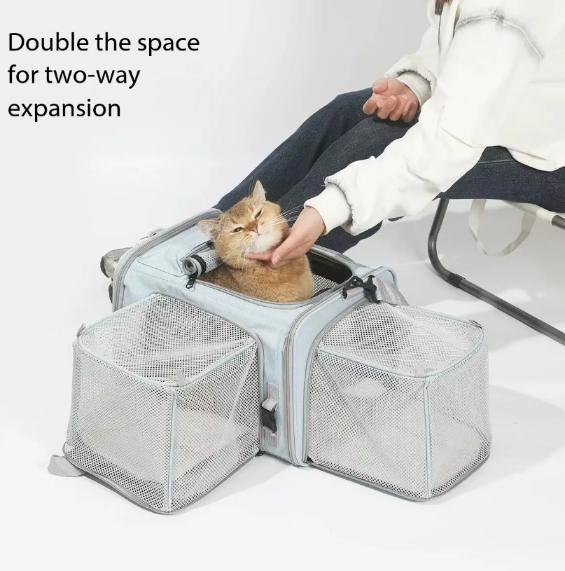 Pet aviation soft bag with bidirectional expansion, large capacity cat bag, portable for outdoor use, can be carried on the plane, single shoulder cro