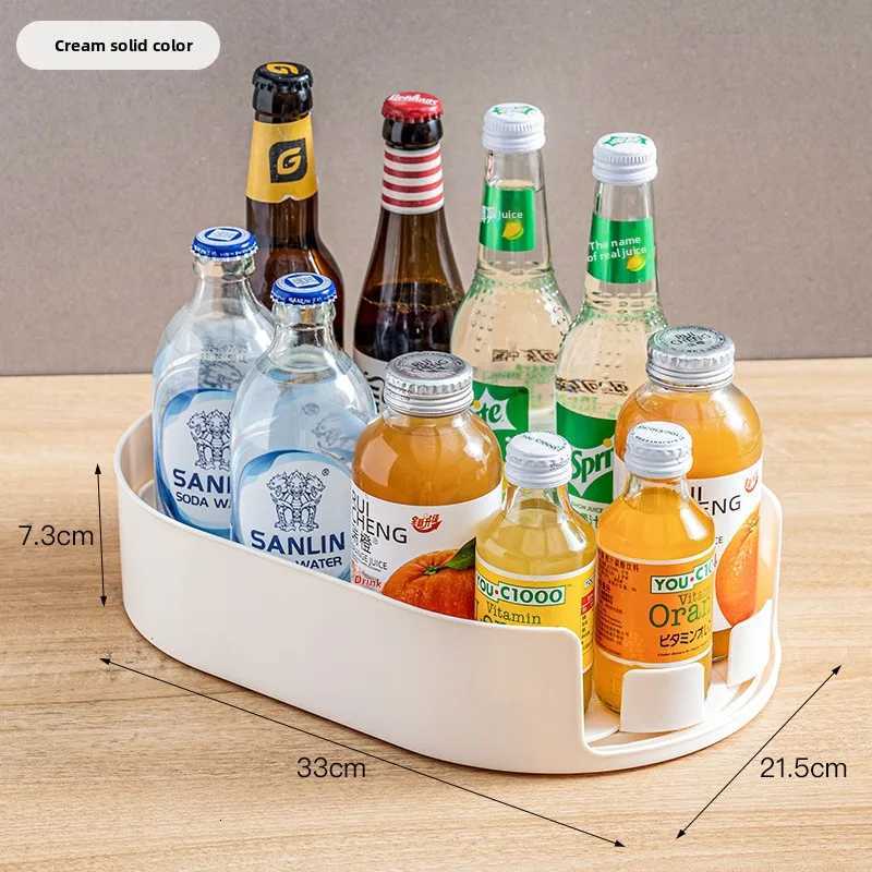 Refrigerator beverage organization kitchen bottle storage rack can turntable seasoning box bottle Y251126