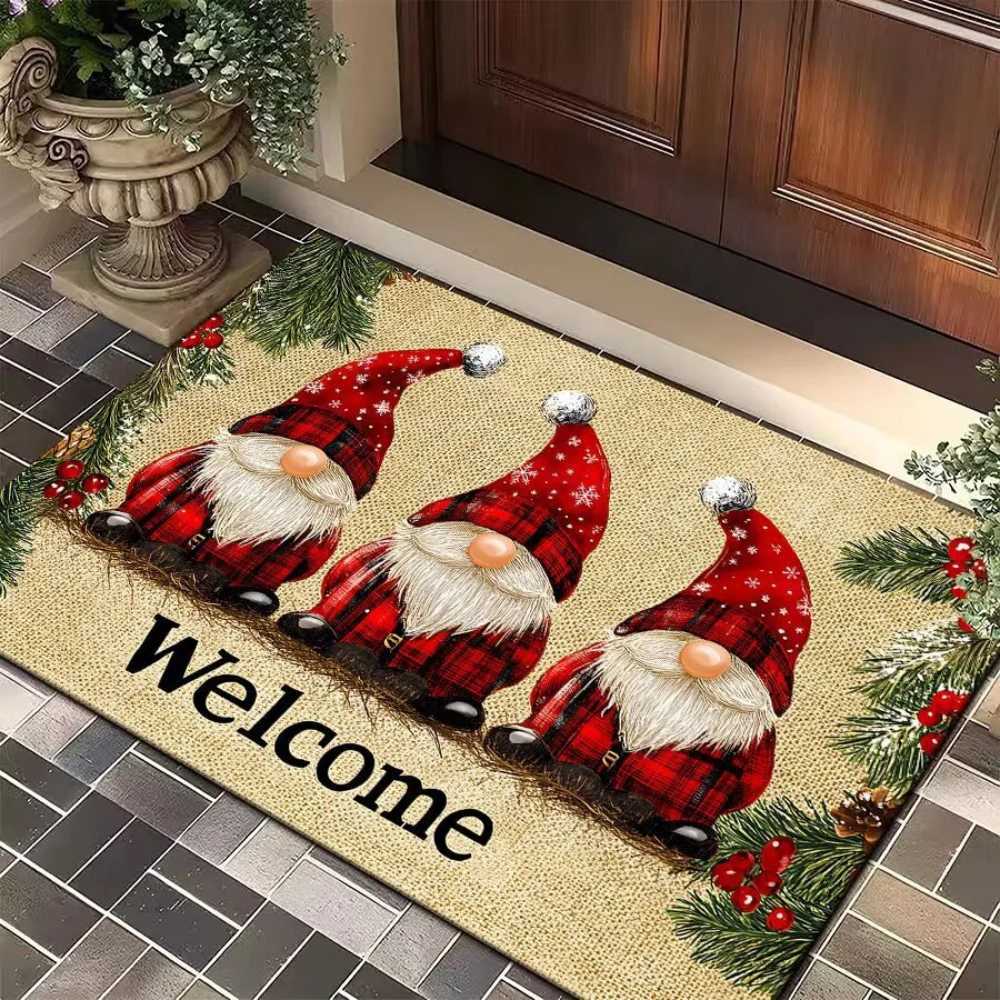 Christmas Holiday Doormat Featuring Santa Claus Elf Snowman Pattern NonSlip Front DoorMat for Living Room Bedroom Entrance DecorM251126