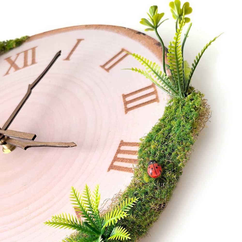 12inch Annual Ring Wall Clock Simulation Plant Moss Decoration Silent Wall Clock Tree Branch Pointer Clock Home Decoratio C251126