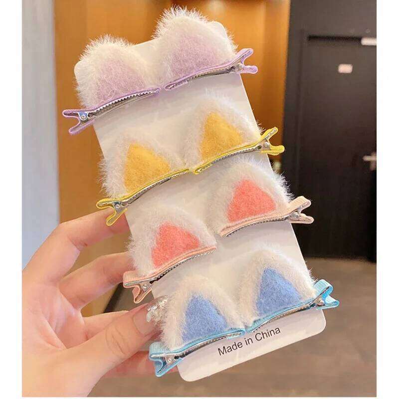 2Pcs/Set Cute Solid Rabbit Ears Clips for Baby Girls Handmade Kawaii Barrettes Kids Fashion Hair Accessories New Headwear Yellow