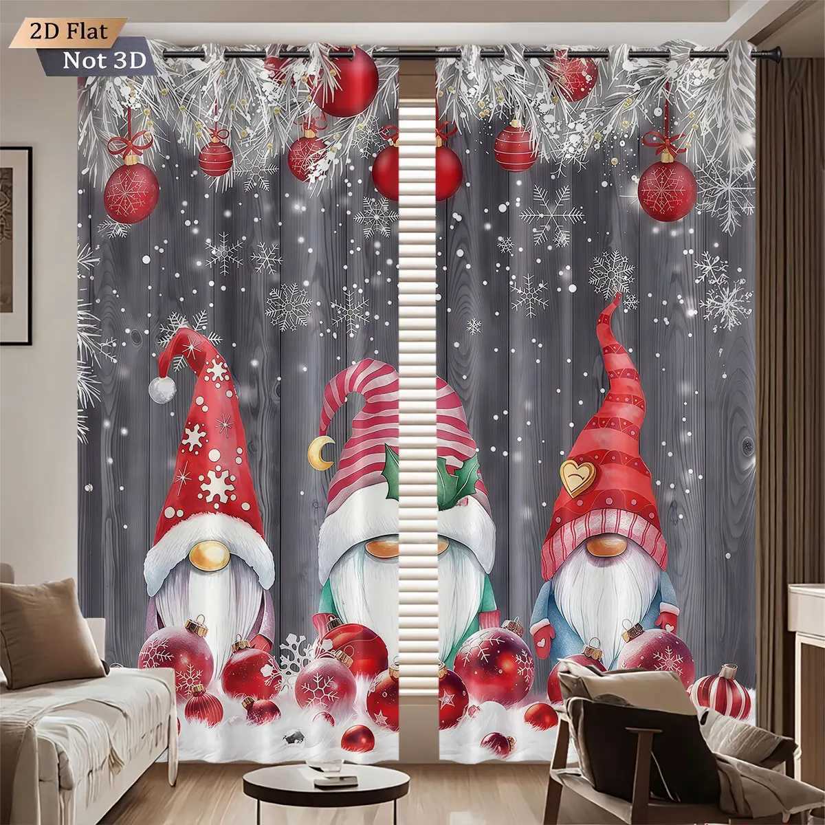 Curtain Christmas 2pcs Merry Christmas Dwarf print perforated blackout curtains multiple sizes living room lnsulation decoration machine washable Y251