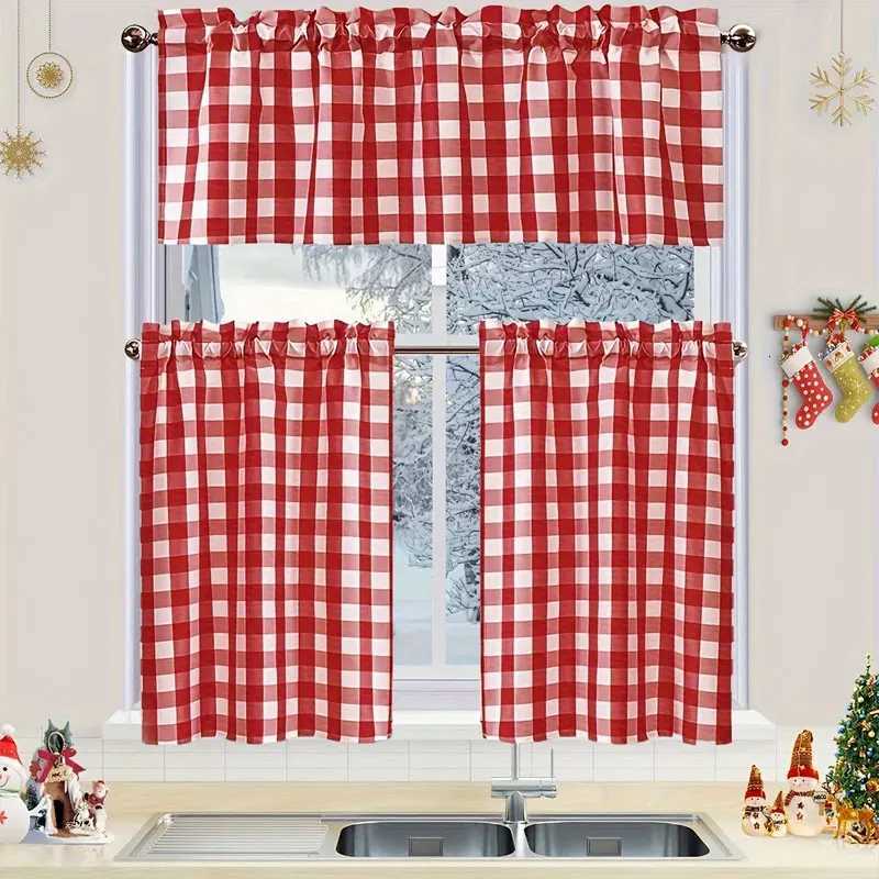 Curtain Christmas Christmas plaid curtains kitchen curtains W140xH45cm 1pc W70xH130cm 2pcsW140xH45cmW70xH130cm 3pcs Y251126