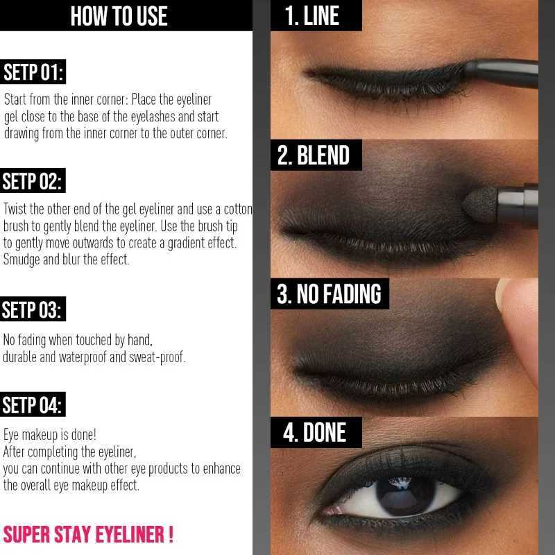 Dual-ended Black Gel Eyeliner Pencil Waterproof Long-lasting Easy To Apply Soft Cotton Head Eyeliner Pen Smooth Eyeliner PenT251126