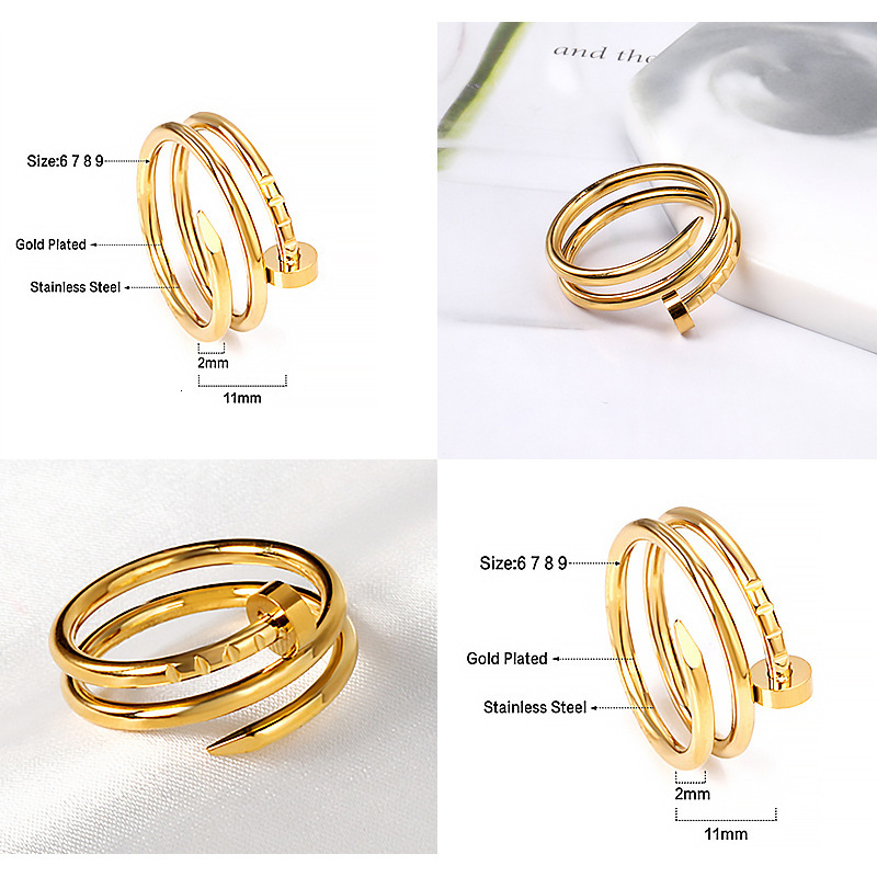 Xinghe personalized titanium steel for couples, classic diamond free spiral index finger bracelet, nail shaped ring