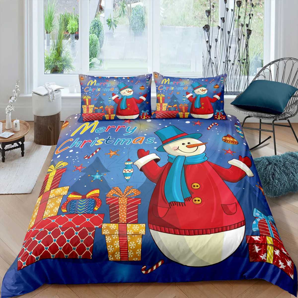 Christmas Christmas Snowman Santa Bedding Set Cartoon Duvet Cover For Kids Gift Comforter Bedding And Pillowcase Duvet Cover Set Decor Y251126