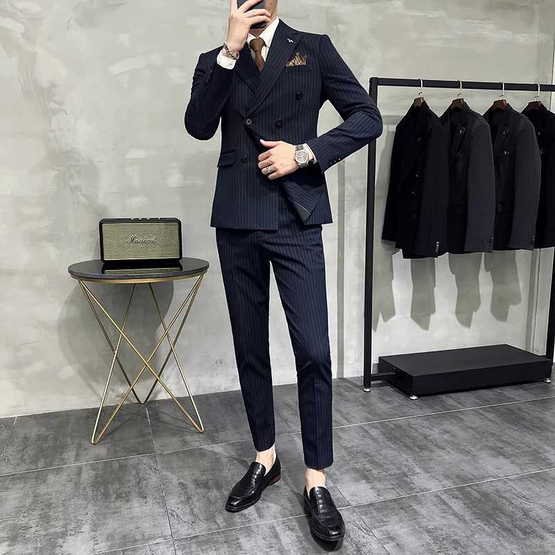 BlazerVestPants Groom Wedding Male Suit Luxury Brand Fashion Striped Mens Casual Business Office Double Breasted Suit K251105