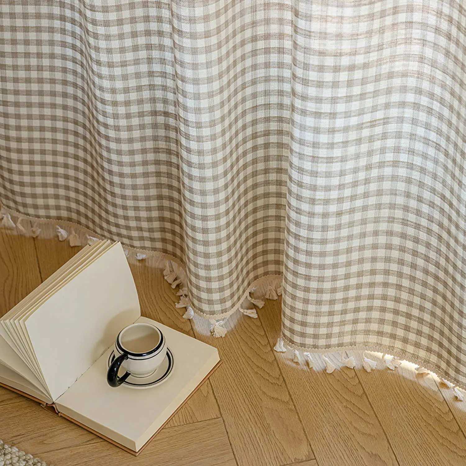 Curtain Christmas Plaid Curtains with Tassel Privacy Protection Window Treatments for Bedroom Living Room Rod Pocket Design Home Decoration Y251126
