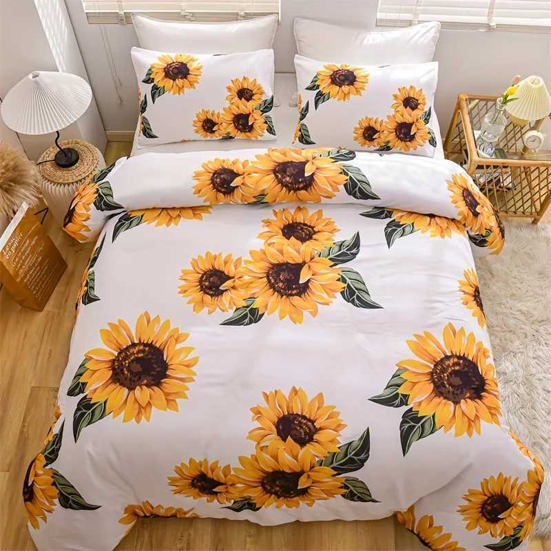 Christmas 3D floral Duvet Cover Size for Women Yellow Flowers Bedding Set Sunflower Pattern Decor 1 Duvet Cover 2 Pillowcases Y251126