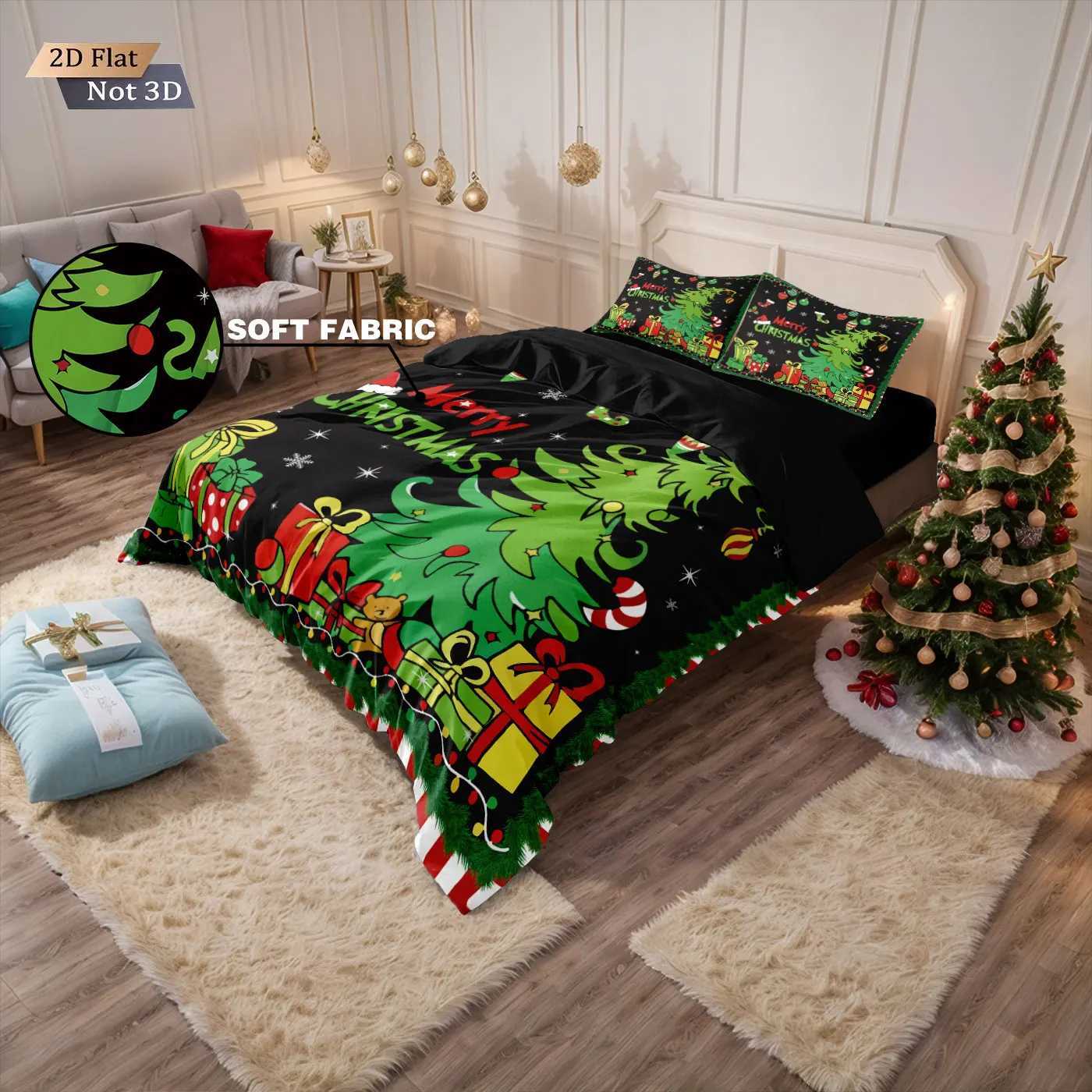 Christmas 3pcs cartoon Christmas tree HO element print coreless duvet cover set multi size bedroom holiday bedding decoration Y251126
