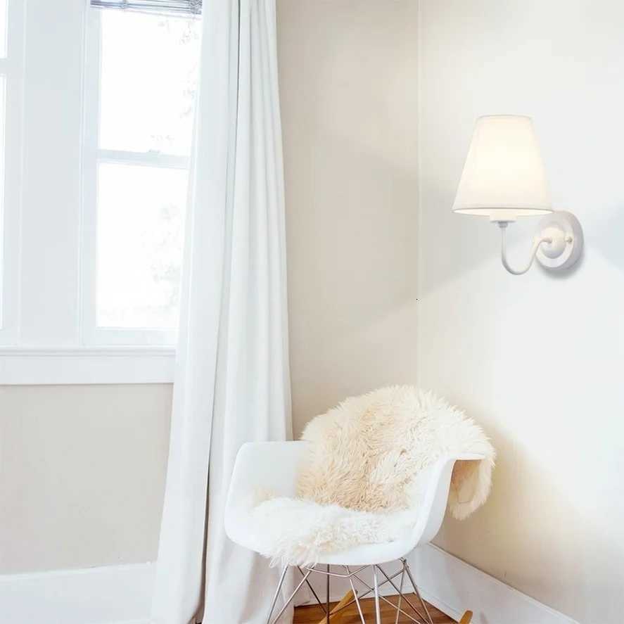 PwwQmm E27 new Retro wall lamp four colors lampshade fabric bedside lamp for bedroom living room decoration lamp M251126