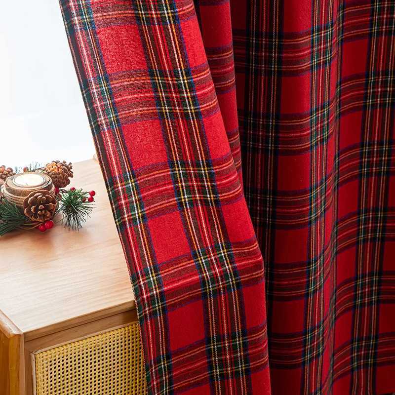 Curtain Christmas 1PC Cross-border New Christmas American Retro Blackout Red Green Plaid Holiday New Year Curtains Finished Products Y251126