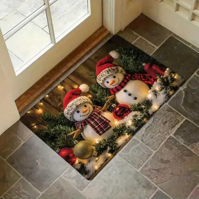 1pcs Holiday Christmas Doormat Anti Slip Welcome Mat with Reindeer and Tree Design for Home Garden Decoration RugsM251126