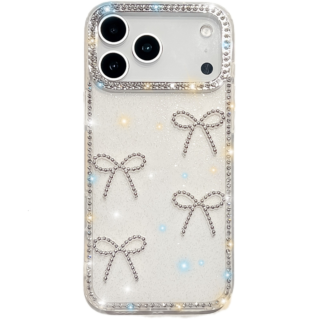 iPhone 17 Pro Max Edge Drill Bowknot Phone Case Compatible with Apple 16 Transparent Protective Case
