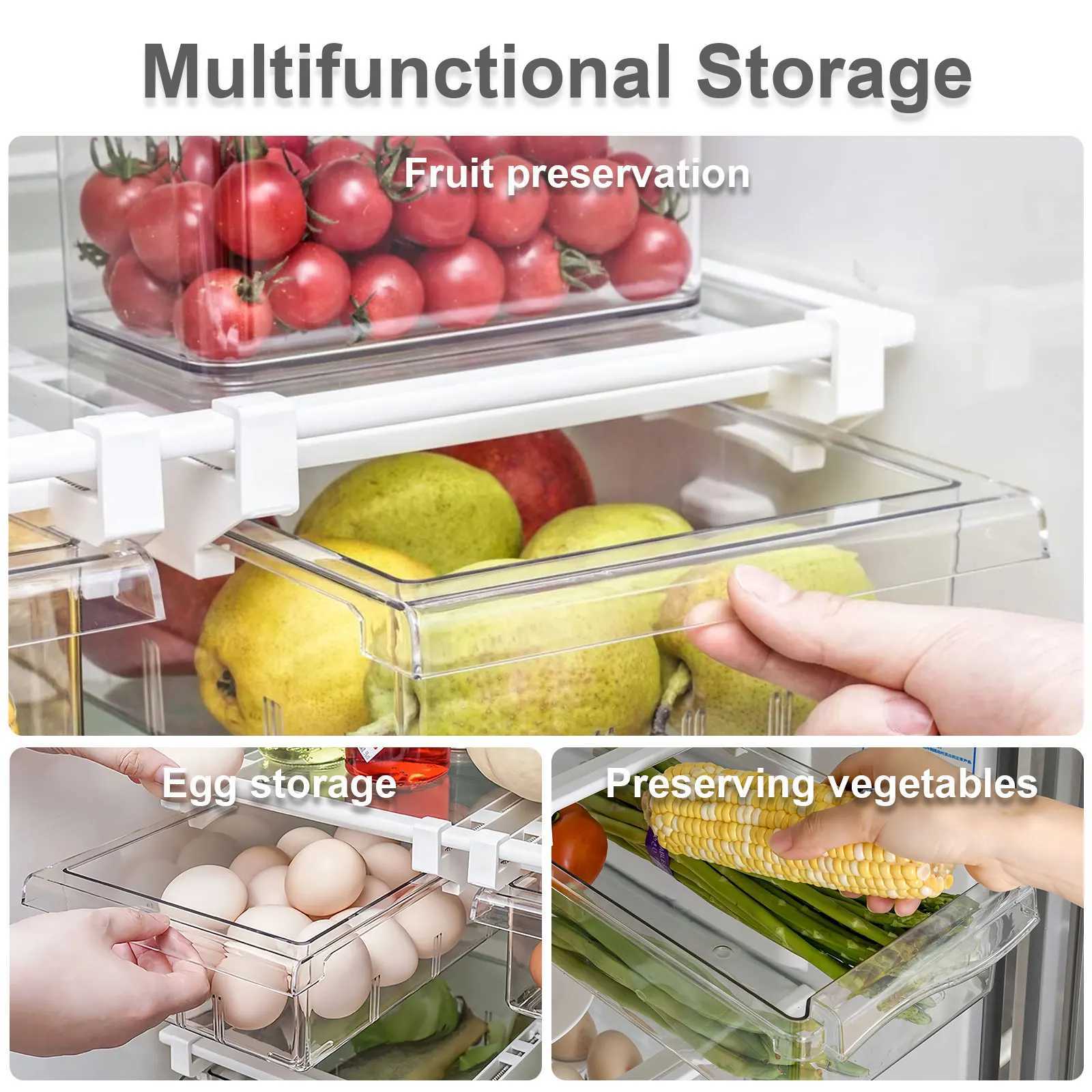 Refrigerator Drawer Style Food Storage Box Fruit Holder Egg Storage Box Under Shelf Support Sliding Plastic Fresh-keeping Box Y251126