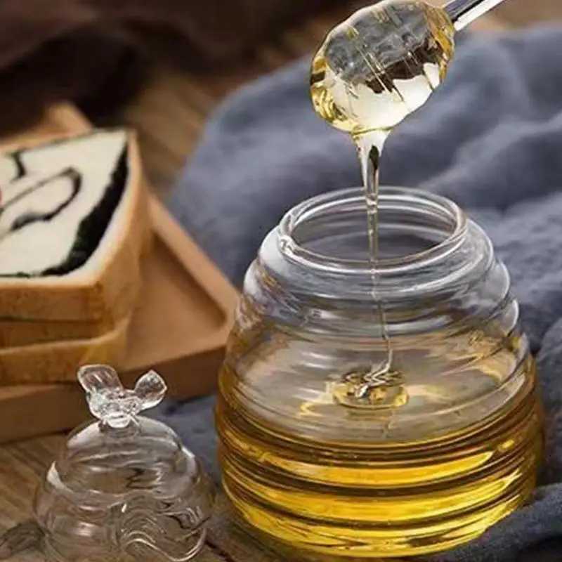Glass Honeycomb Tank Kitchen Tools Honey Storage Container with Dipper and Lid Honey Bottle for Wedding Party Kitchen Home Y251126