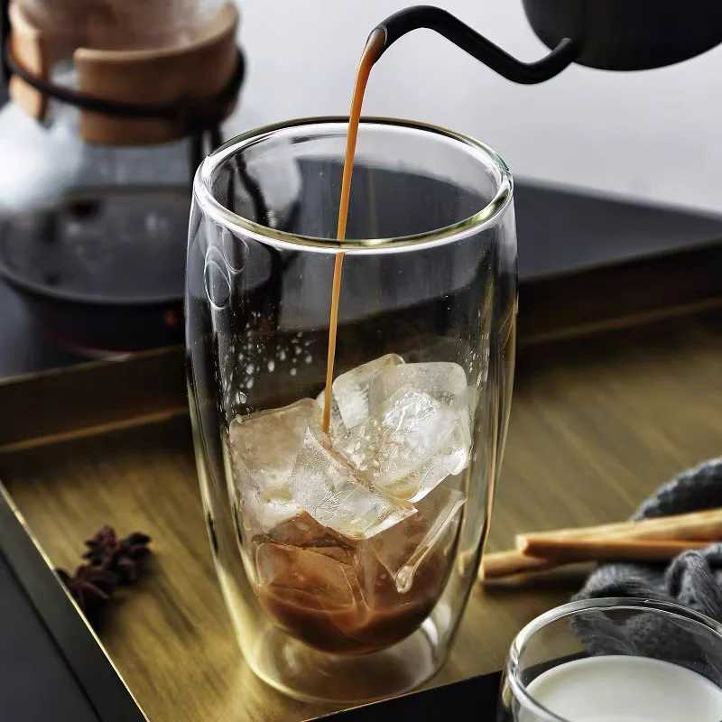 Heat-Resistant Double Wall Glass Cup Milk Whiskey Tea Beer Transparent Beer Espresso Coffee Cup Drinkware Cups Drinking Glasses C251126