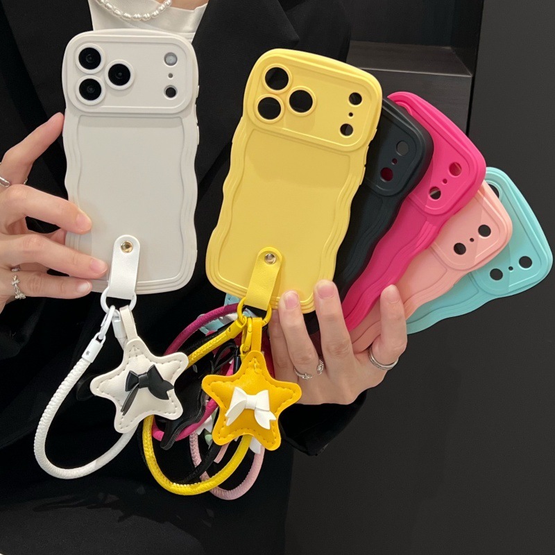 Solid Color Wave iPhone 17 Pro Max Star Lanyard Phone Case Compatible with Apple 16 Pro Skin Feel Liquid 14