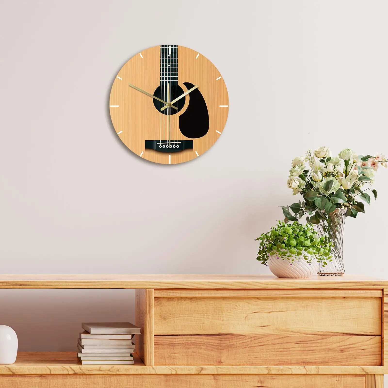 30cm Guitar Wall Clock Music Hanging Instrument Wall Art Home Decor No Ticking for Bedroom Living Room Gift C251126