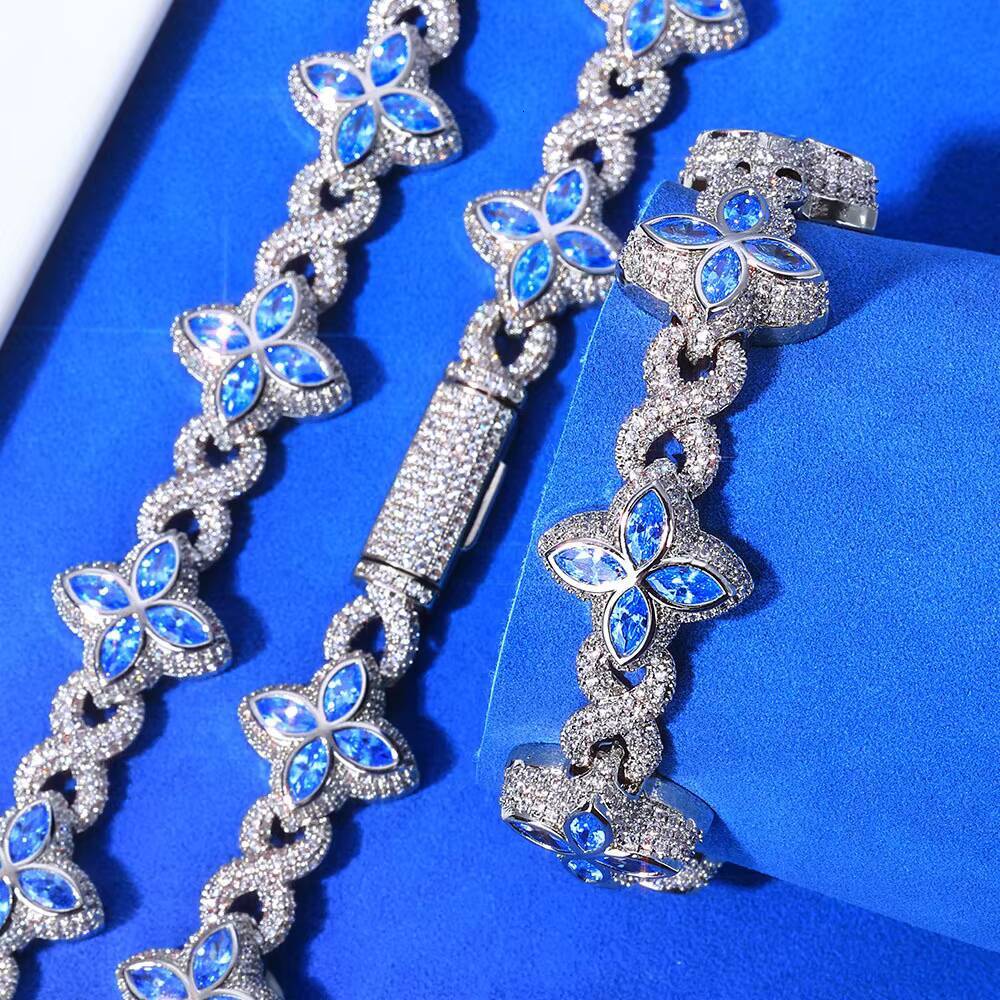Hot Sale 15mm Color 925 Silver Moissanite Diamond Hip Hop Jewelry Iced Out Moissanite Cuban Link Bracelet