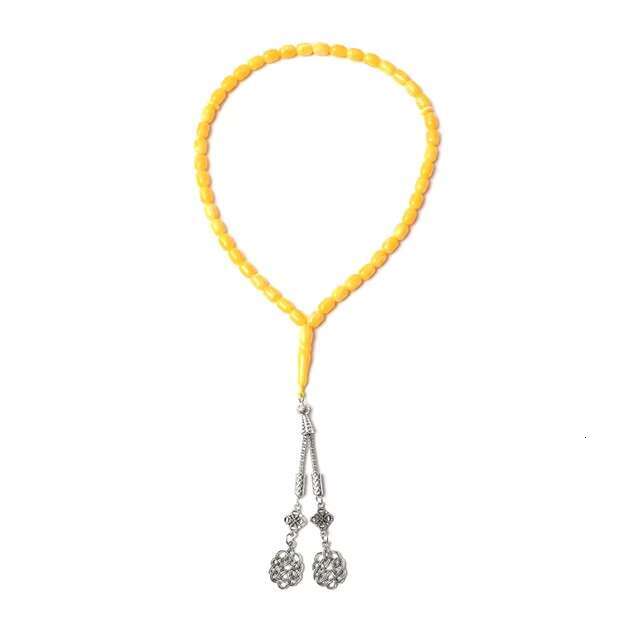 Hot Sale Isamic Misbaha Yellow Cylindrical 45-beads Prayer Religious Rosaries with Alloy Pendant Muslim Tesbih Gift for Eid