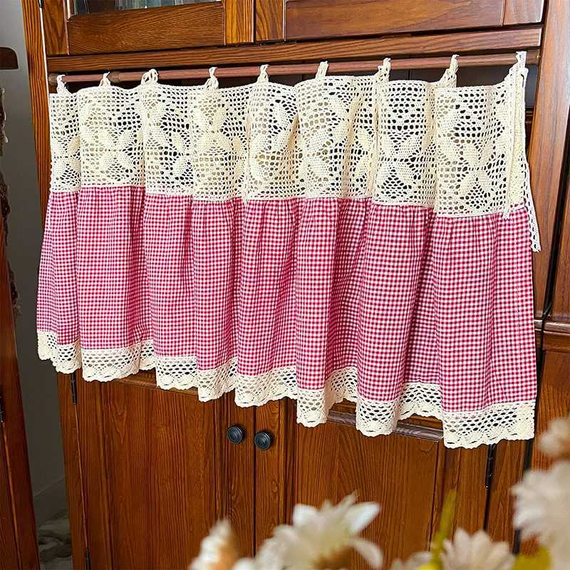 Christmas Christmas Buffalo Plaid Window Curtain Rod Pocket Semi Sheer Crochet Lace Curtains for Bedroom Living Room Farmhouse Decorations Y251126