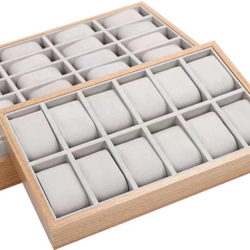 Bamboo Wood Grain 30-Slot Watch Display Tray Viewing Display Plate Multi-Functional Storage Tray
