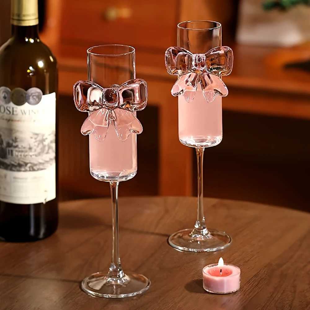 1-pack creative pink bow champagne tall wine glass sparkling wine glass suitable for family dining table outdoor party festival C251126