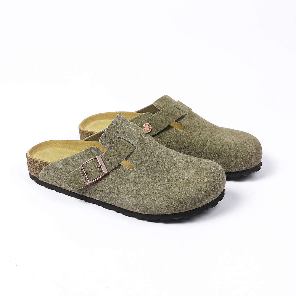 Full cowhide men's and women's outerwear, half dragged cork shoes, toe caps Boken slippers, Boston