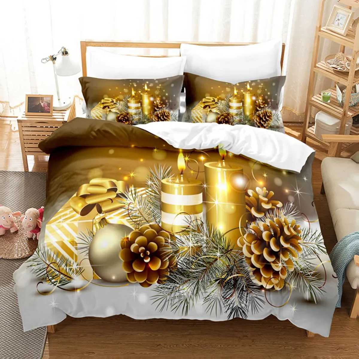 Christmas Christmas Duvet Cover Queen King Golden Christmas Tree Blue White Bedding Set Warm Christmas Gifts Room Decoration Children Kids Y251126