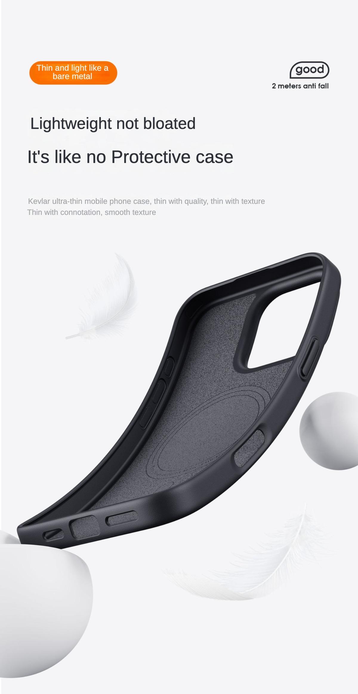 Ultra thin Kevlar phone case suitable for iPhone 16 pro/max/plus, wear-resistant, anti drop, anti fingerprint