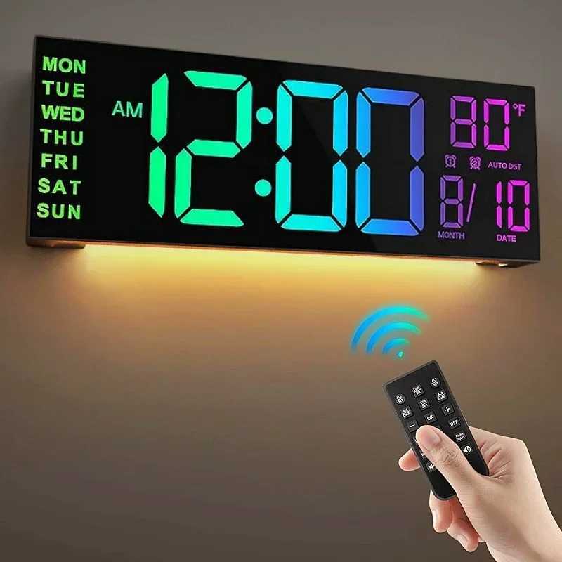 16 Inch Large Digital Wall Clock with Remote Control Mood Light 8 Clors RGB Dual Alarm Timing Countdown 12/24H LED Alarm Clock C251126