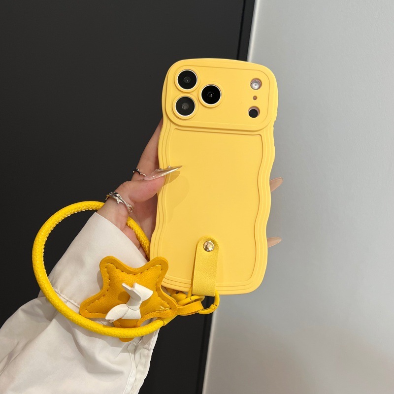 Solid Color Wave iPhone 17 Pro Max Star Lanyard Phone Case Compatible with Apple 16 Pro Skin Feel Liquid 14