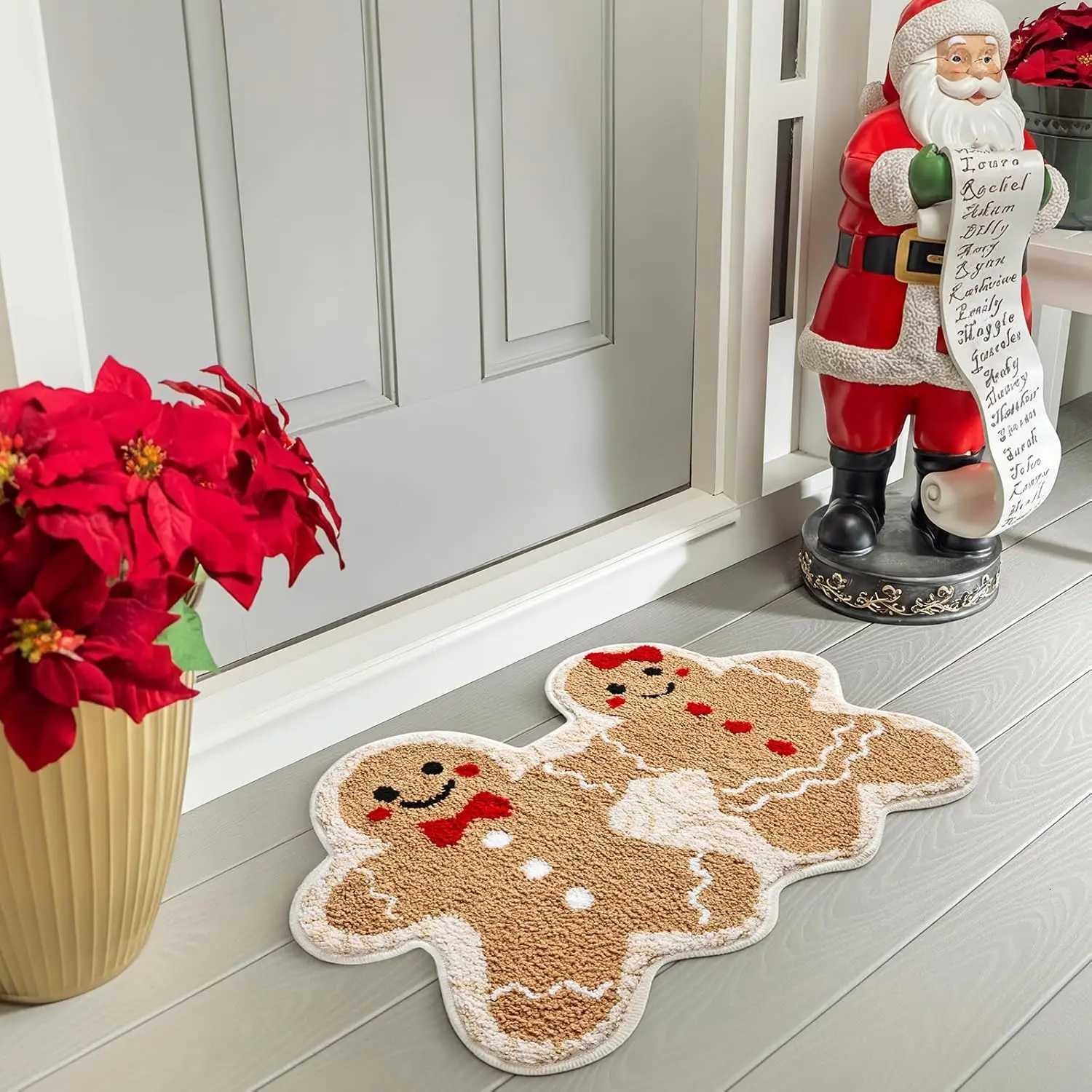 VIAMA Christmas Gingerbread Man Floor Mat for Holiday Room Decoration Soft Bath Floor Mat Indoor and Outdoor Entrance CarpetM251126