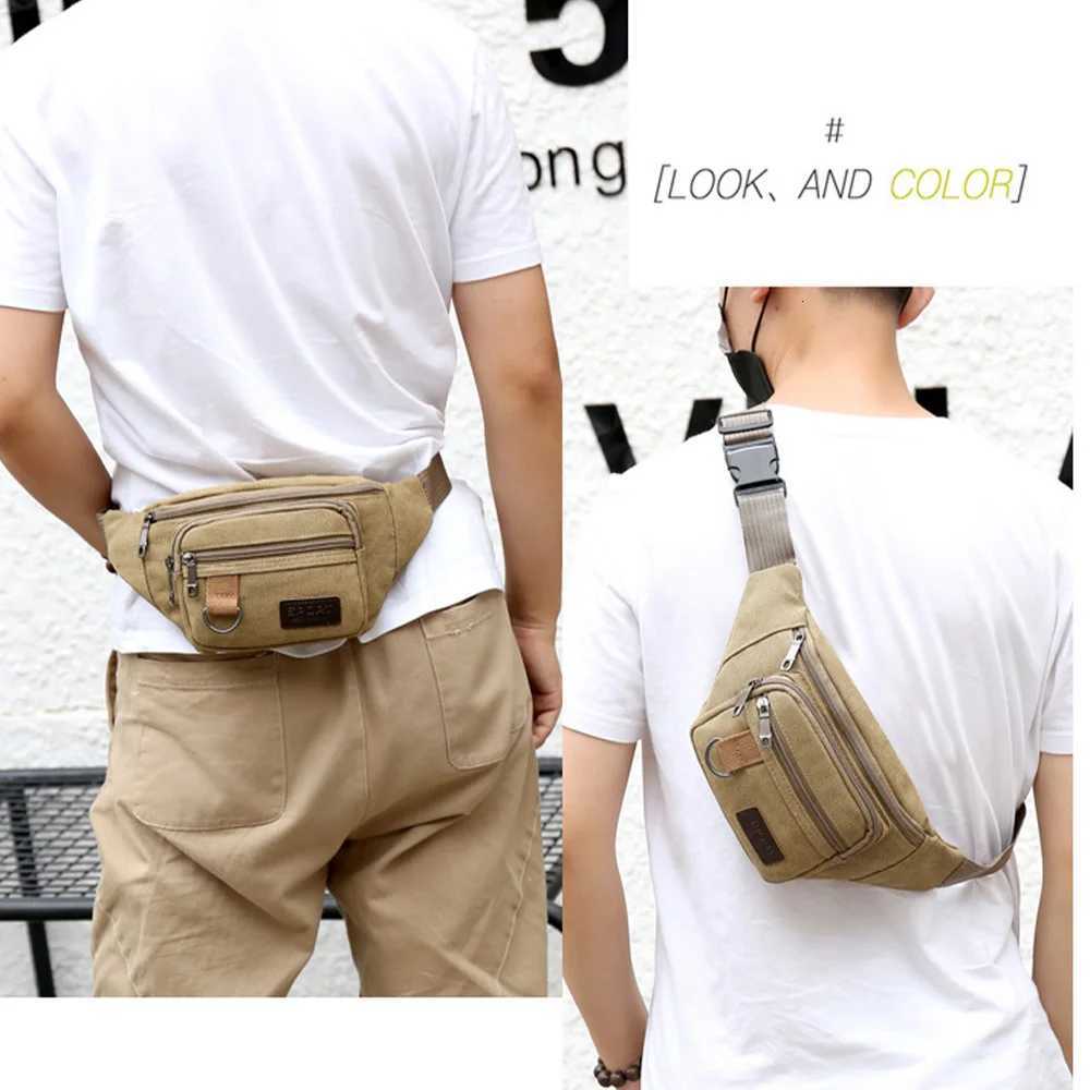 Thick canvas waist bag outdoor leisure sports crossbody chest bag mens portable change phone bag multifunctional-A-DHT251126