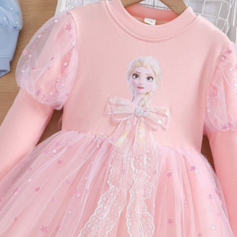 Disney designer children's clothing long-sleeved princess dress beach dress A-line skirt birthday dress for girls Frozen Elsa dress puffy dress C