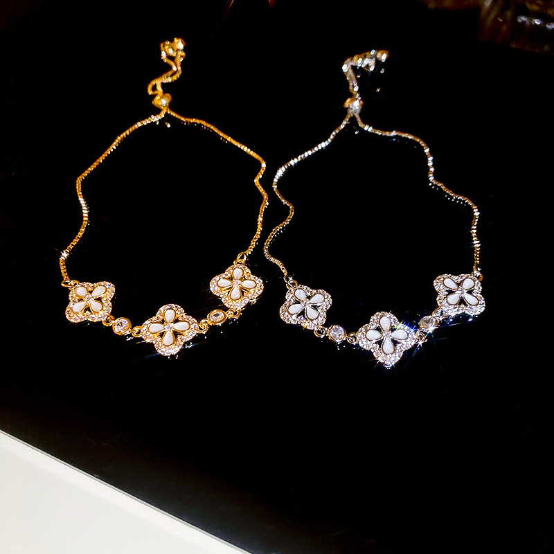 Oil-Drip Zircon Rhombus Flower Adjustable Bracelet Exquisite Light Luxury Fashionable Elegant Niche High-End Jewelry - view 7