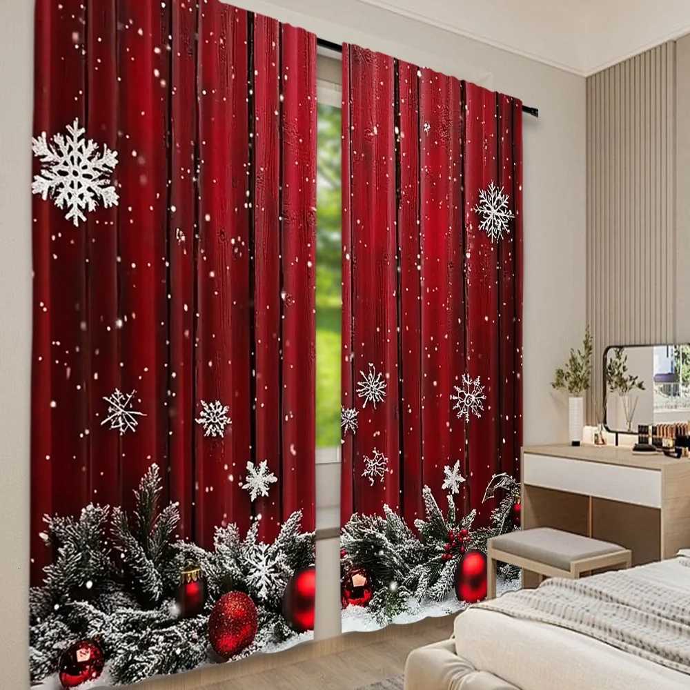 Curtain Christmas 2D flat printing 2pcs Merry Christmas Party Curtains Festive snowflakes and pine branches Digital Printed Polyester Drapes Y251126