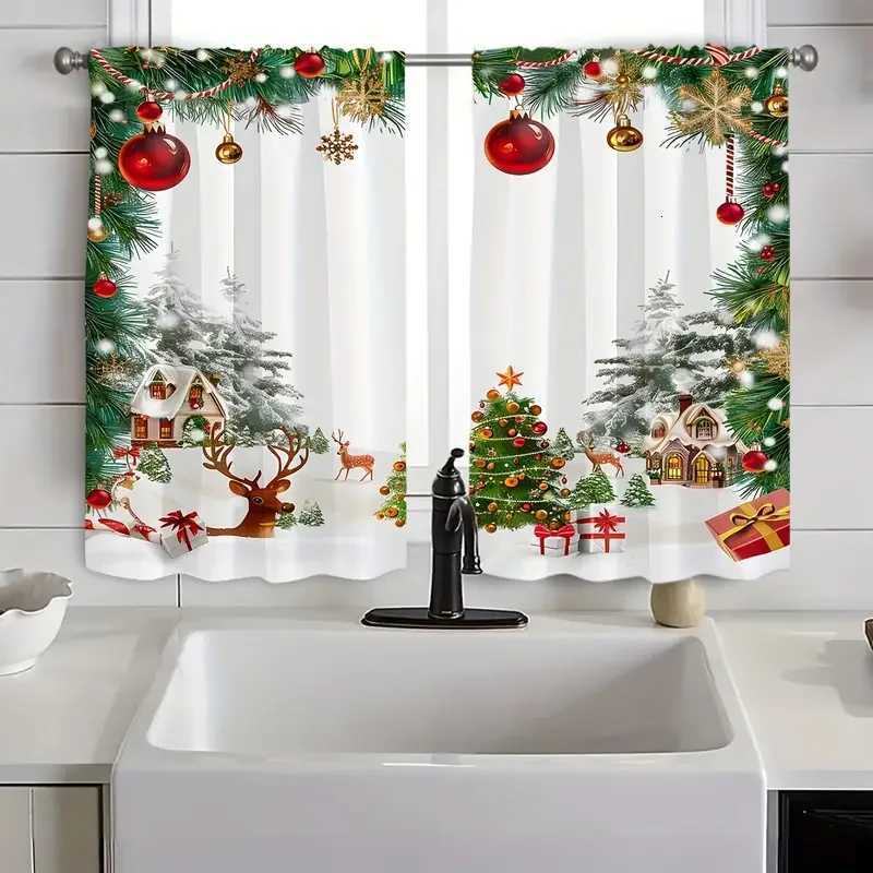 Curtain Christmas 2pcs Charming Christmas scene patterned curtains cute design filter polyester curtains for Christmas family windows Y251126