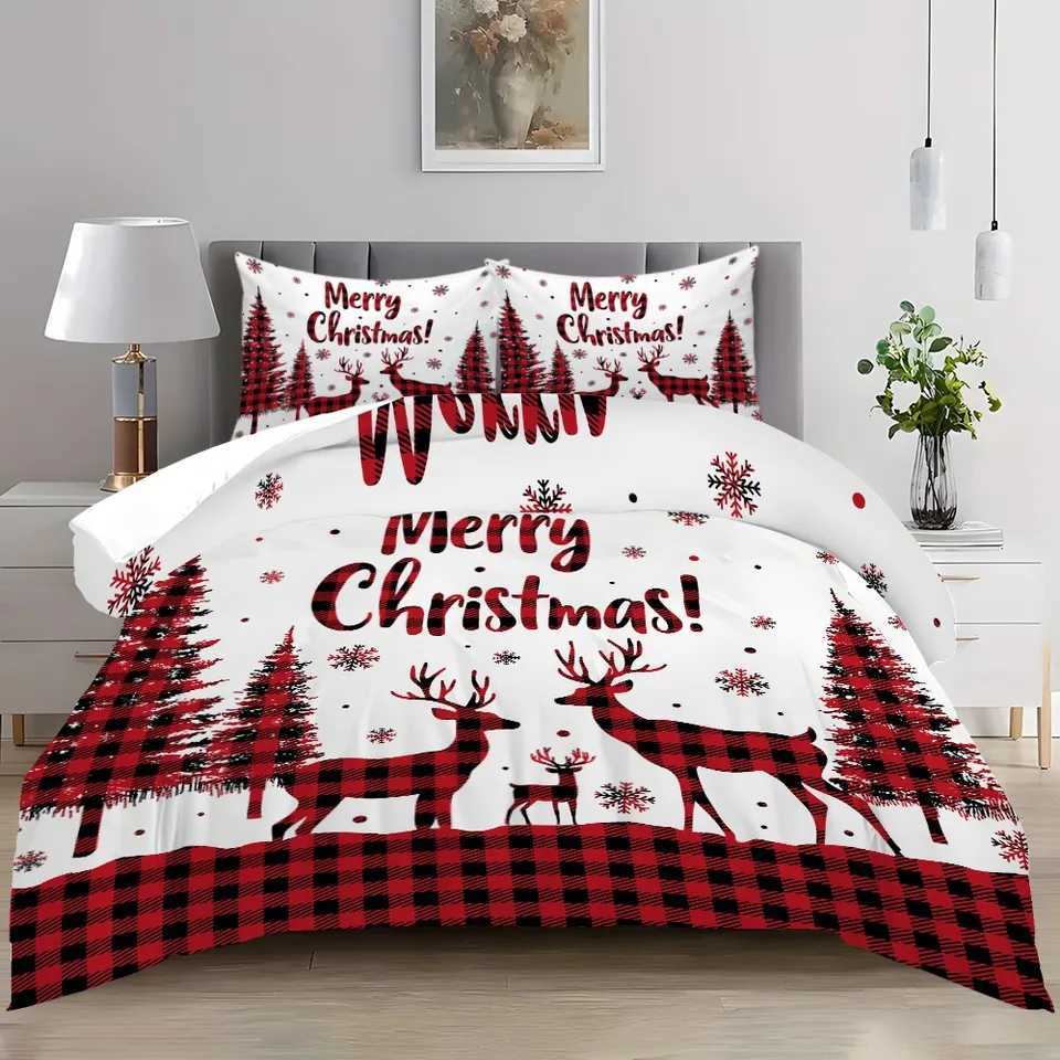 Christmas Bedding Set Marry Christmas Tree Deer Print Cozy Duvet Cover King Queen Single Size for Home New Year Christmas Bedroom Decor Y251126
