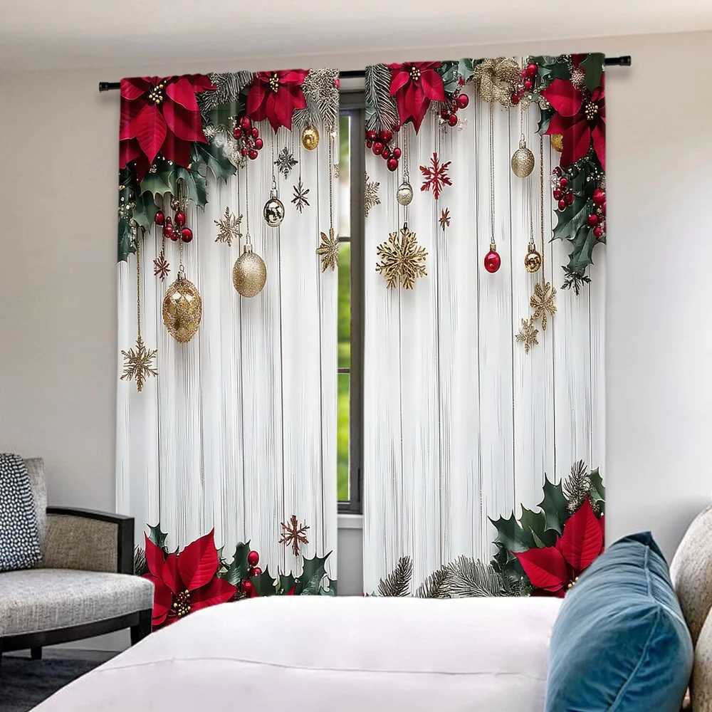 Curtain Christmas 2pcs 2D flat printing Happy Christmas Party Curtains Festive Elegance Digital Printed Polyester Drapes Birthday Party for Indoor Y25