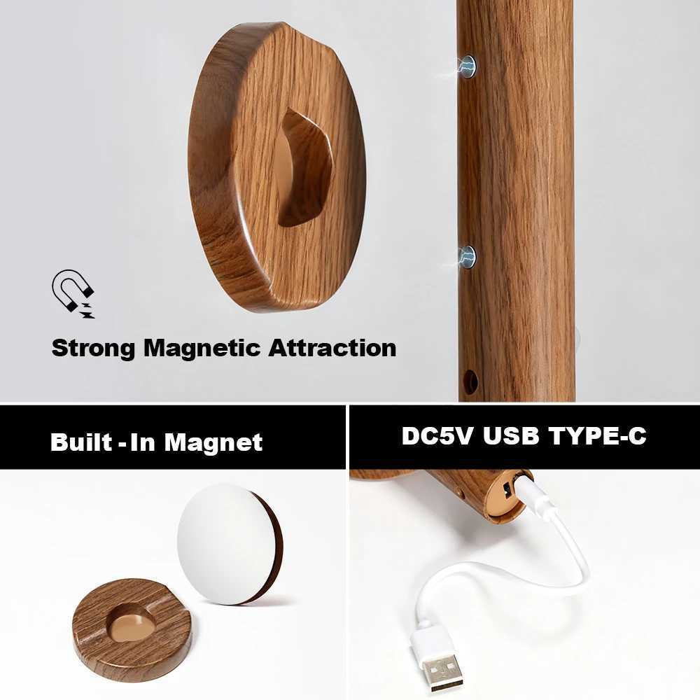 Magnetic LED Wall Light PIR Motion Sensor 360Rotation LED Rechargeable Night Light Wood Wall Lamp Kitchen Cabinet Light Lamp M251126