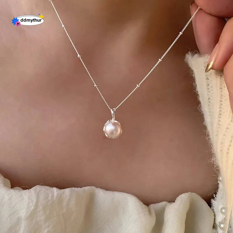 New Trendy Fashion Sier Pearl Simple Elegant Thin Chain Pendant Necklace for Women Girl Jewelry Dropship Wholesale ddmythur