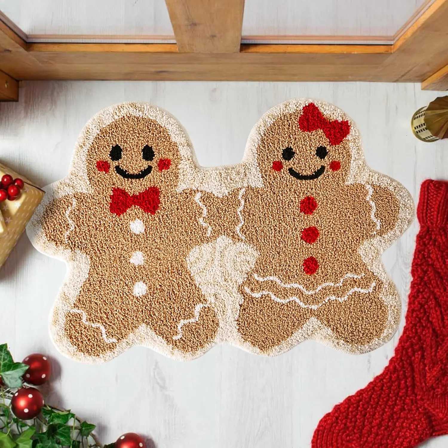 VIAMA Christmas Gingerbread Man Floor Mat for Holiday Room Decoration Soft Bath Floor Mat Indoor and Outdoor Entrance CarpetM251126
